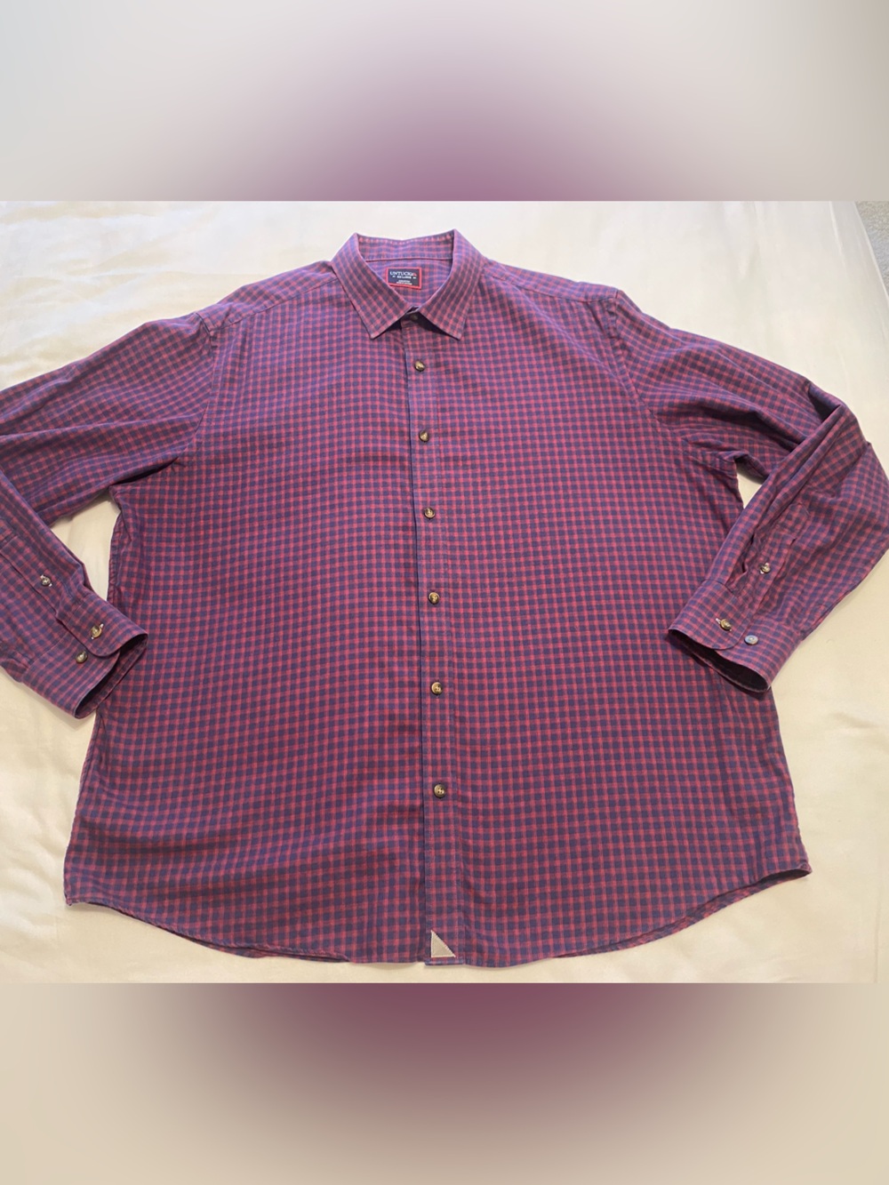 Men's XX-L UNTUCKit Navy and Red Check Button-Up Long Sleeve Shirt 100% Cotton